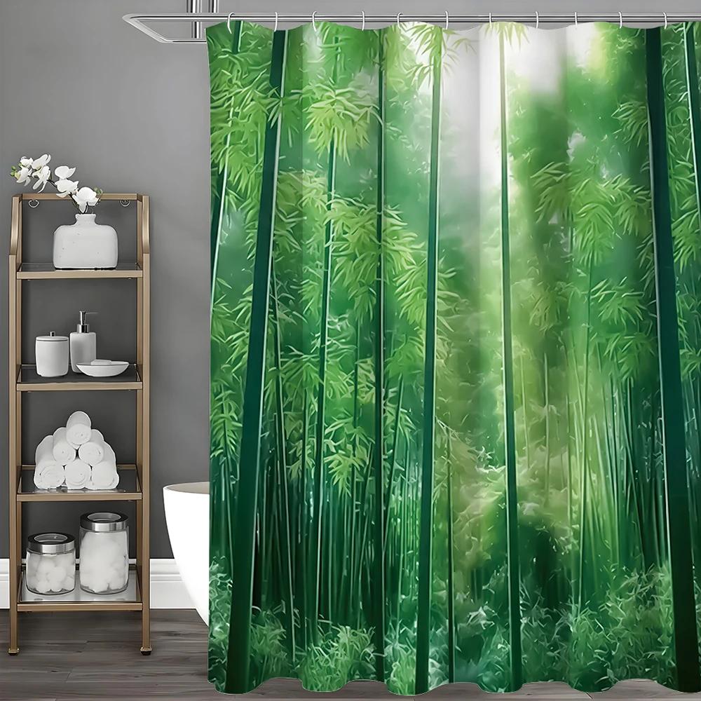 Bamboo Forest Shower Curtain, Bathroom Decorative Shower Curtain, Waterproof Shower Curtain with Hook
