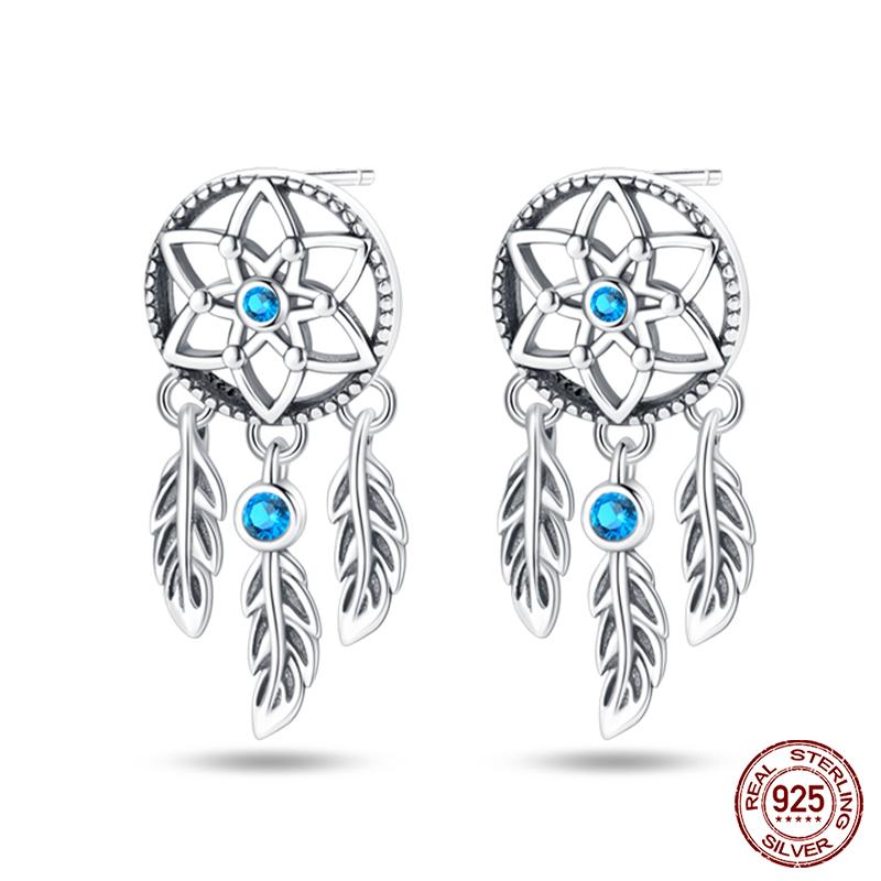 925 Silver Dream Catcher Earrings For Women Exquisite Zircon Carp Stud Fashion Jewelry Gift