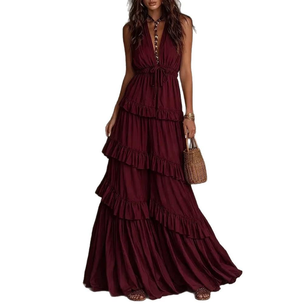 2026 new tk European and American style neck collar design sense multi-level cake dress sleeveless fashion style