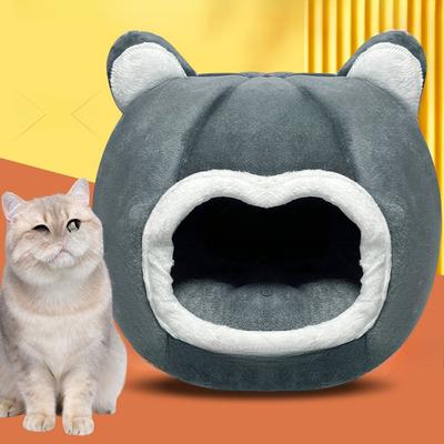 Cat Kennel, Winter Warm Closed Plus Velvet Round Pet Kennel Pet Cat Kennel