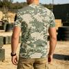 Men Tactical Camo Print Crew Neck Loose Fit Breathable Outdoor Quick Dry Short Sleeve T Shirt with Hook and Loop Patch Panel