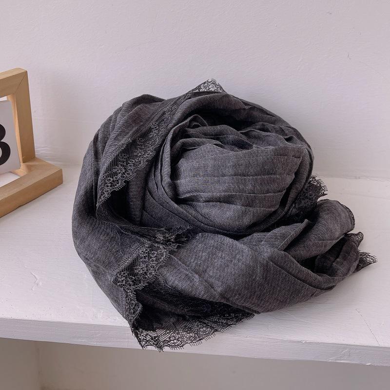 

Нежный темперамент кружевной плиссированный длинный хлопковый льняной шарф для женщин весна и осень шаль из чистого хлопка защита от солнца