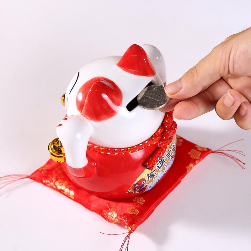 4.8 Inch Ceramic Maneki Neko Fortune Cat Coin Bank Money Box Lucky Cat Decoration Ornament Desktop Centerpiece Kitten Figure