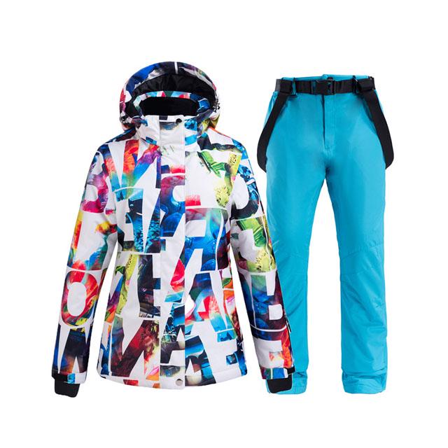 Costum de schi pentru femei, jachetă de snowboard, impermeabilă, rezistentă la vânt, pantaloni, haină groasă și caldă de zăpadă