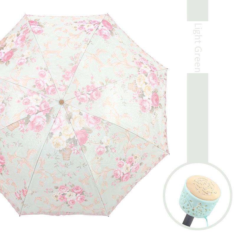 Lace Embroidery Umbrella Lady Sunshade Black Rubber Three Folding Princess Sweet Lace Parasol Anti-uv Sun/ Rain Umbrellas