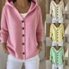 Women's Knit Hooded Cardigan Sweater - Solid Color, Casual Fashion for Autumn & Winter In Europe & America