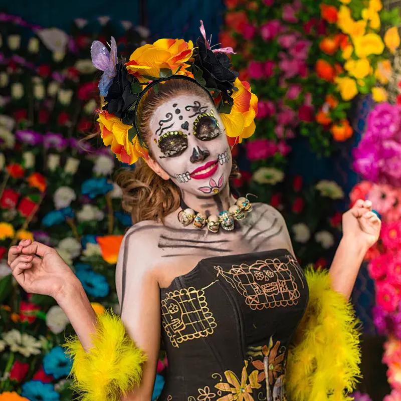 Halloween/Mexikanischer Haarschmuck Karnevalskrone Cosplay Stirnband Mexikanische Rosenkrone Florale Formen Party Mehrfarbig