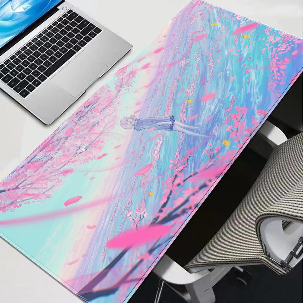 Japanisches Sakura Mädchen Anime Mauspads Schreibtischunterlage Rosa Kirschblüte Rutschfeste Gummi Tastaturmatte Gaming Büro Schreibtisch Dekoration Geschenk