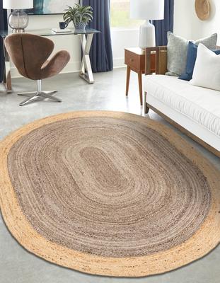 Aizza Trends Indian Handmade Braided Inner Gray Natural Jute Area Rug- Jute Rug- Dining Room- Living Room