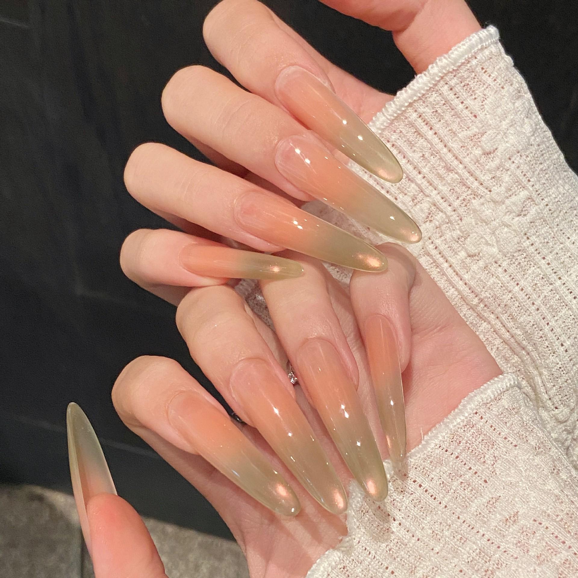 

Guava Soda Blush Shimmer Cat Eye Green Grape Handmade Press-On Nails