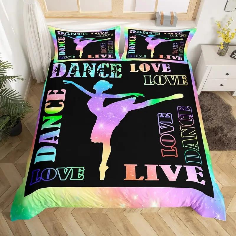 Liebe Gymnastik Königin König Bettbezug Bodenturnen Ballett Bettwäsche Set Neonpink Tanz Bettdeckenbezug Polyester Steppdeckenbezug
