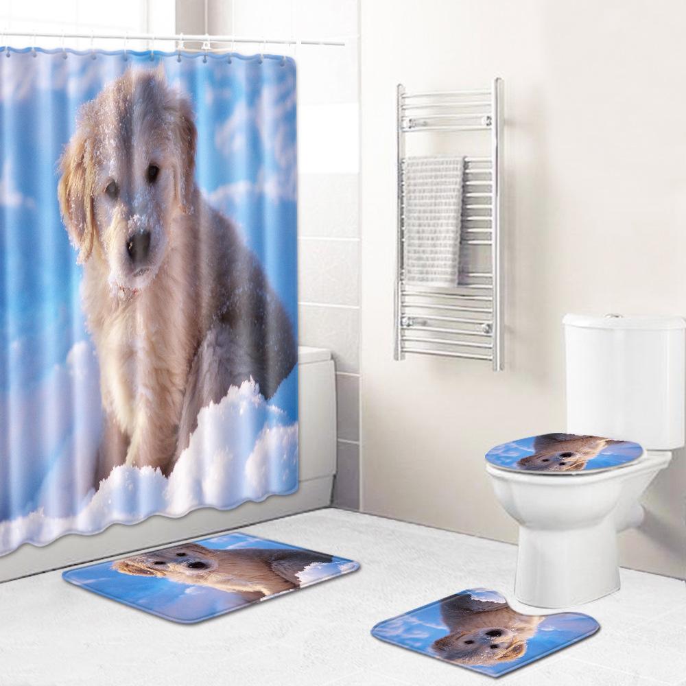 Animal Shower Curtain Floor Mat Combination Four-Piece Set Bathroom Toilet Carpet Shower Room Mat Foot Mat