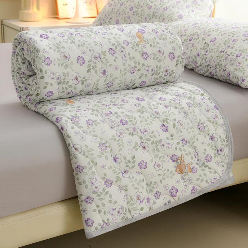 Pătură Nouă cu Imprimeu Floral de Primăvară Vară Moale Confortabilă Matlasată Pături Simple Duble Pătură pentru Pat Plapumă Tricotată Subțire