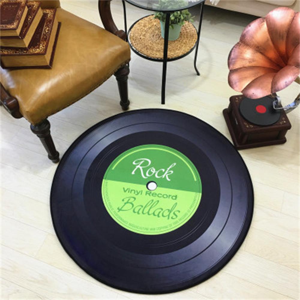 Retro CD Vinyl Record Carpet Diameter 100cm Round Rug Non-Slip Floor Mat For Living Room Bedroom