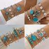 Bohemian Turquoise Leaf Bracelet, Ethnic Bow Flower Turquoise Bracelet Set