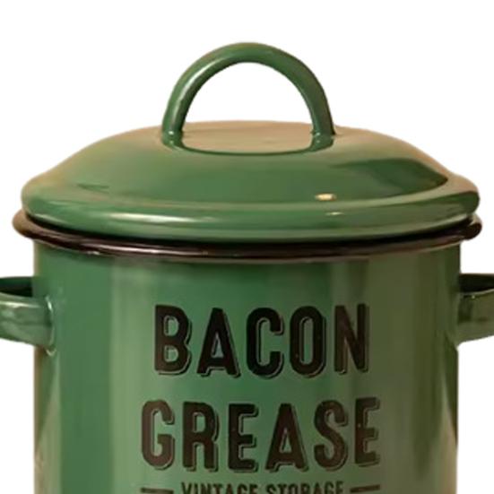 Vintage Enamel Bacon Grease Container with Lid Rustic Farmhouse Grease Container with 2 Handles Kitchen Oil Storage Jar for Storing Lard Spices Soup