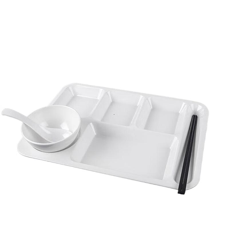 White Melamine Six-Compartment Dinner Plate Four-Piece Set