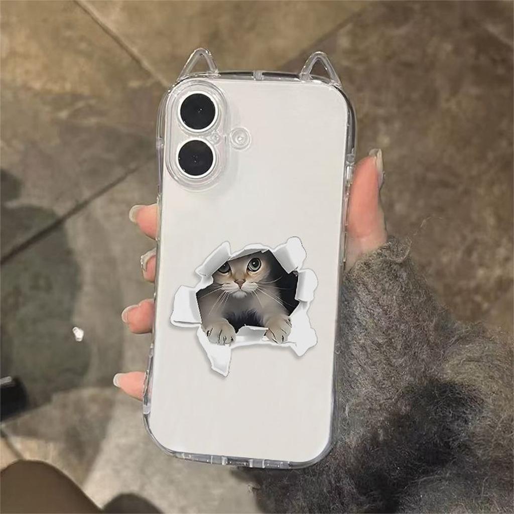 For Apple Mobile Phone Protective Case Three-piece Set Diagonal Anti-fall Mobile Phone Case for Apple Bare Metal Feeling Cat Ears Transparent