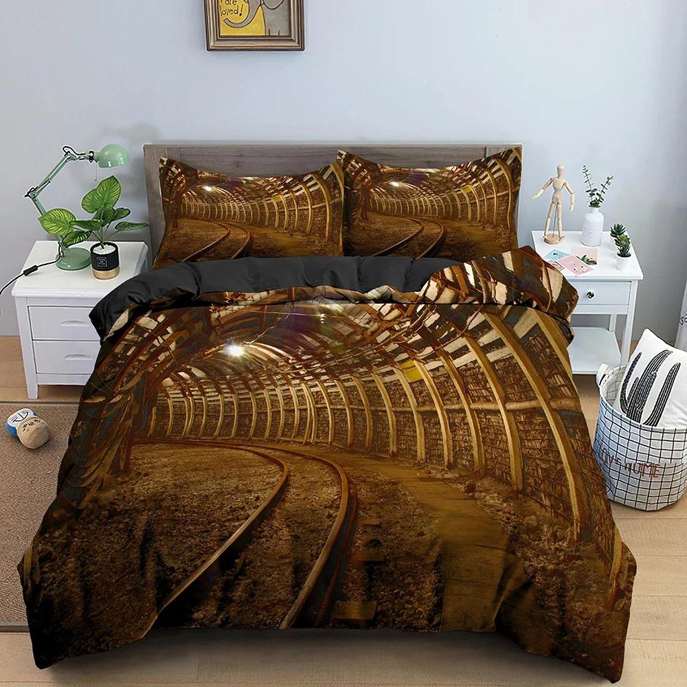 Traditionella Holländska Väderkvarnar Vintage Räls Och Bilar Bekvämt Täcke Påslakan Örngott Sängkläder Set Dekoration Hemtextil