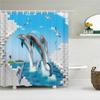 Nature Landscape Shower Curtain 3D Dolphin Shell Beach Scenery Bathroom Curtain Home Decor Waterproof Polyester Bath Accessories