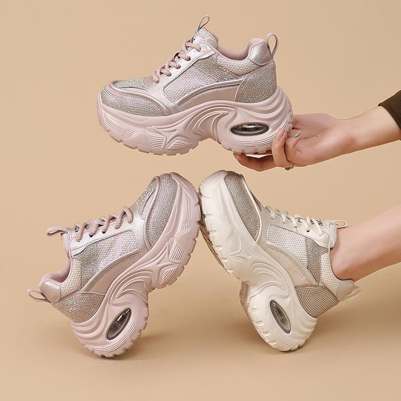 Plateauschuhe Damen Herbst Neu Mode Poliert Atmungsaktives Netz Erhöhend Sport- und Freizeitschuhe