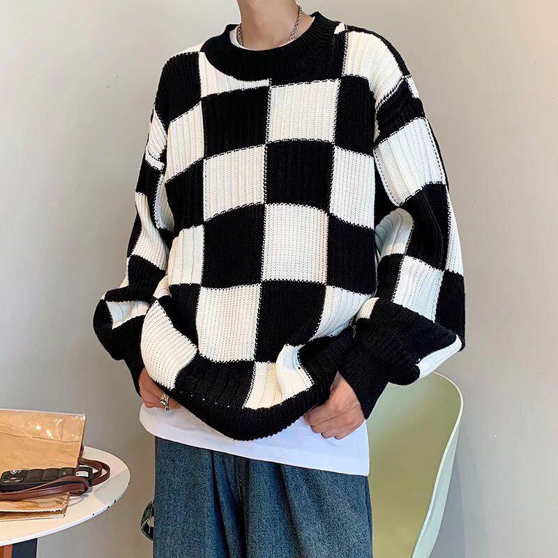 

Унисекс вязаный свитер в японскую клетку - Высококлассный осенне-зимний стиль, круглый вырез, длинные рукава, теплый и уютный. Extra Large чёрный