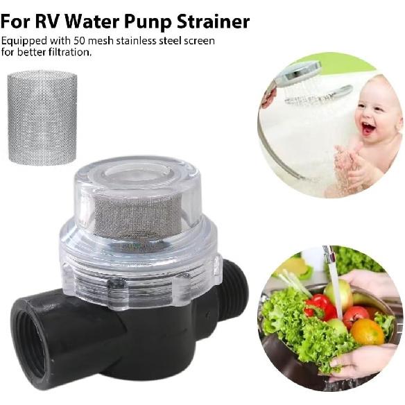 15-085-00 RV Water Pump Strainer for Camper Marine with 50 Mesh Stainless Steel Screen New Version