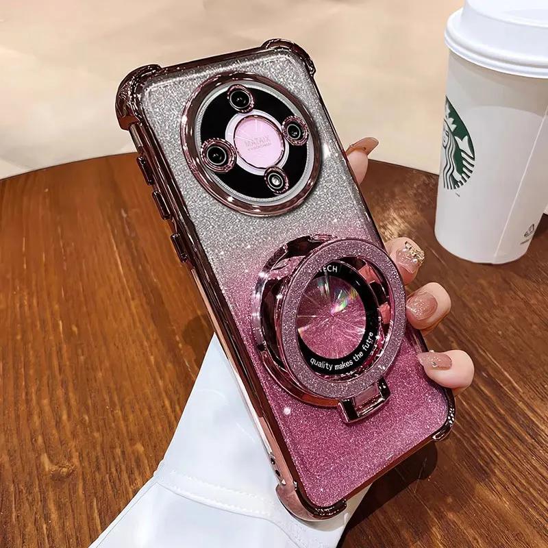 X 9a 9b Magic5Lite 5G Case Luxury Magnetic Bracket Shockproof Cover For Honor Magic6 Magic5 Lite Case with Holder Shiny Glitter
