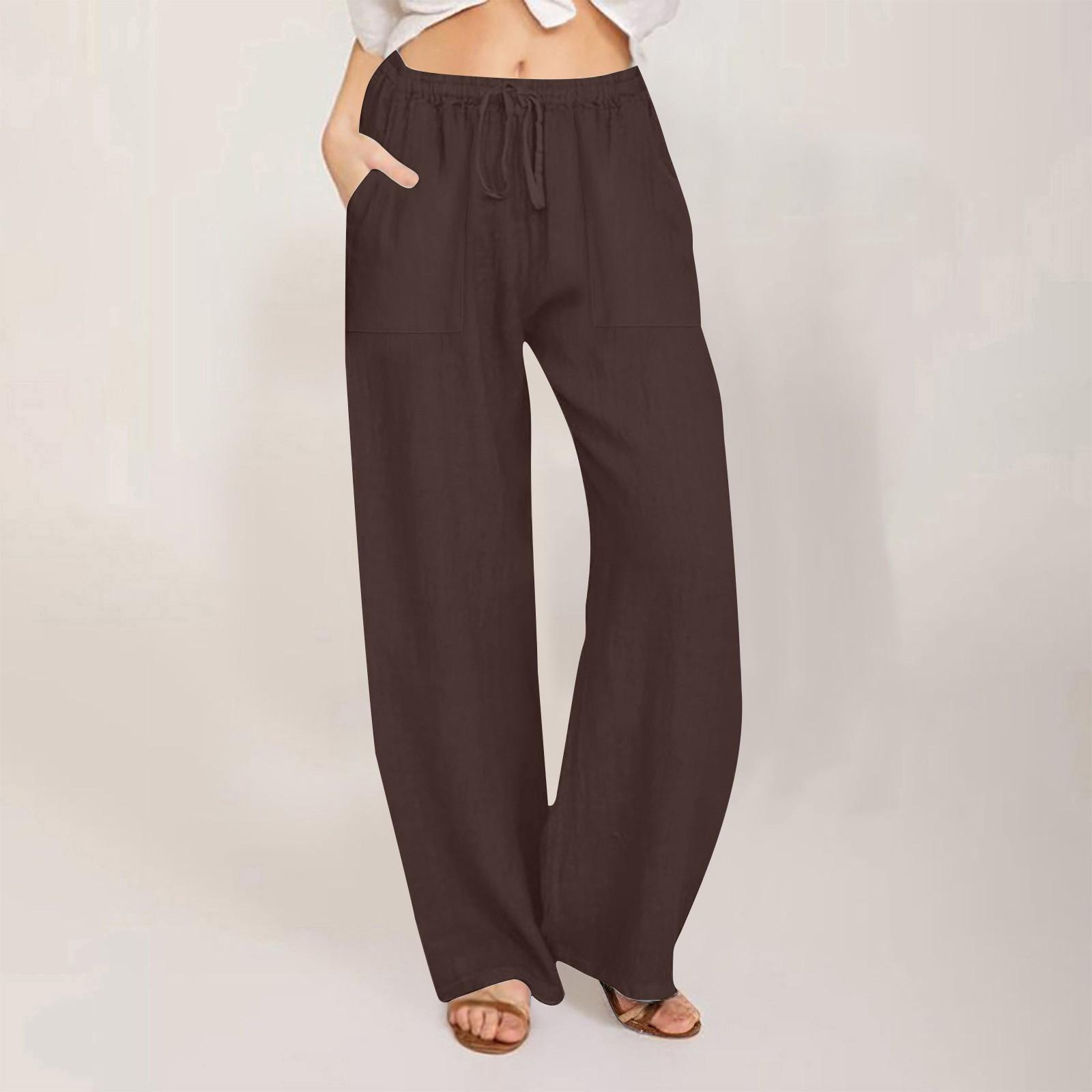 

Women s Fashion Color Drawstring Elastic Pocket Straight Leg Casual Pants XL кофейный