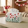 1pc Floral Heart Red Valentine's Day Tissue Box - Valentine Blossom & Green Leaves - Holiday Parties & Home Decor, 17.02x25.91 Cm, Valentine Decoratio