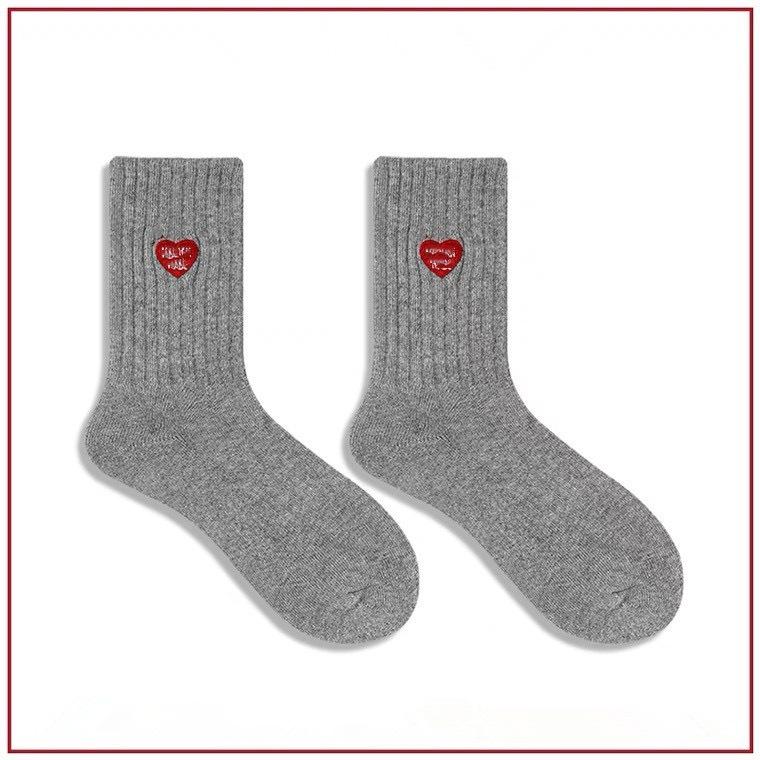Trendy Brand Love Towel Bottom Embroidered Socks Yu Wenle Same Style Sports Socks Couple Pure Cotton Mid-Tube Socks