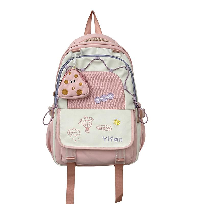 

High-value contrasting backpack Large-capacity bag Travel bag Junior high school student schoolbag Lightweight casual backpack Women розовый
