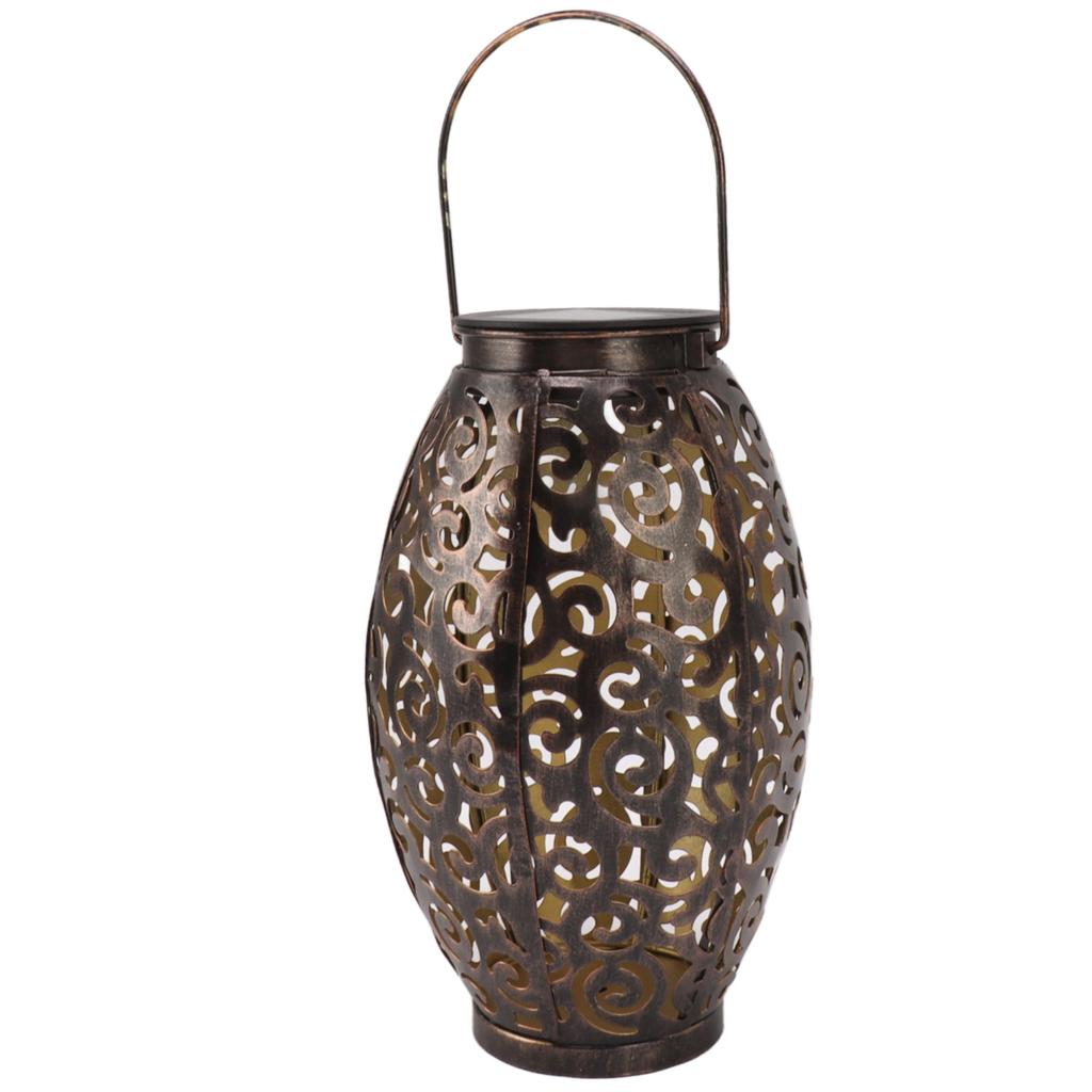 Outdoor Solar Lantern Elliptical Auspicious Clouds Pattern LED Solar Lamp with Handle for Garden Courtyard Decoration