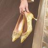 Fashion Ladies Pumps Wedding Bride Shoe Rhinestone Pointed Toe Women's Shoes Gold with Medium Heels On Sale Footwear High Quality Casual