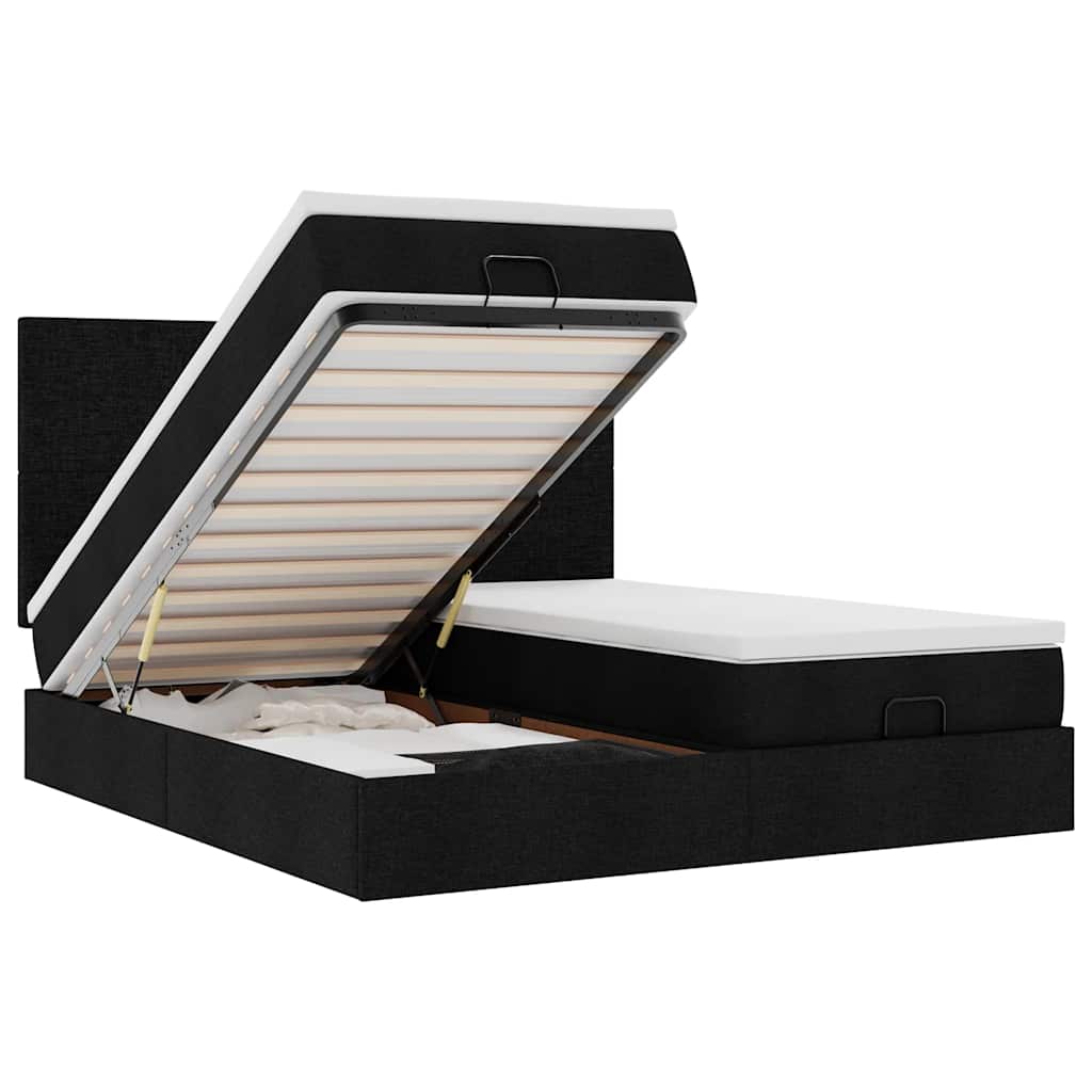 Ottoman Bed with Mattresses & LEDs Black 160x200 Cm Fabric