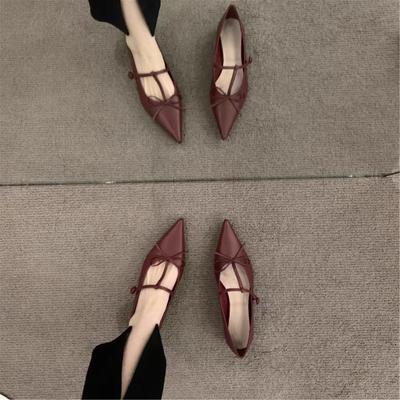 Mode Schleife Schuhe Frau Ballerinas All-Match Niedrige Absätze Spitze Zehen Elegant Modisch Oxfords Schmetterling Kleid Bequem 2024 Leder PU Fas