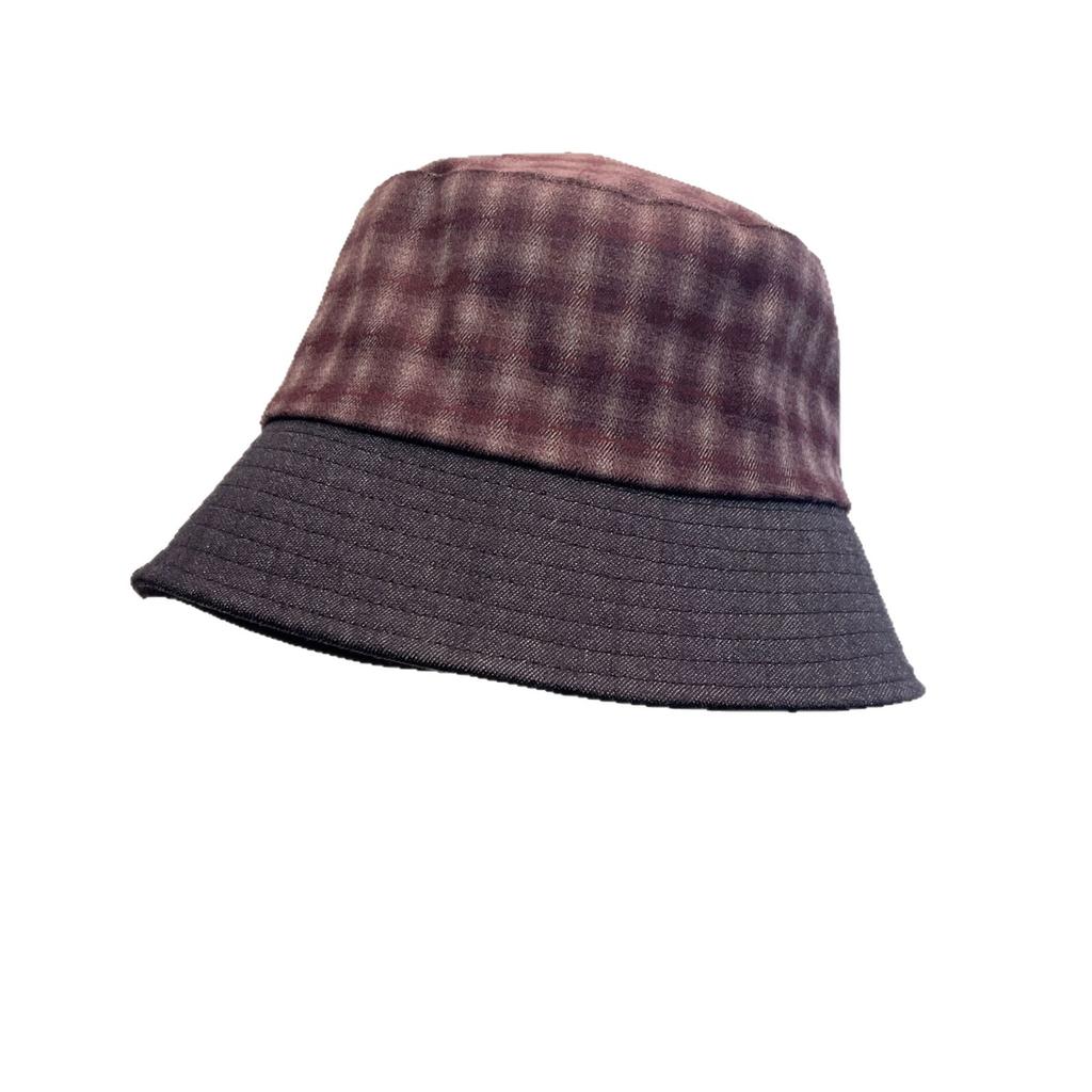 Minimalist Plaid Splicing Fashion Fisherman Hat Children's Autumn New Elegant Versatile Basin Hat Sunscreen Shade Cloth Hat Tide