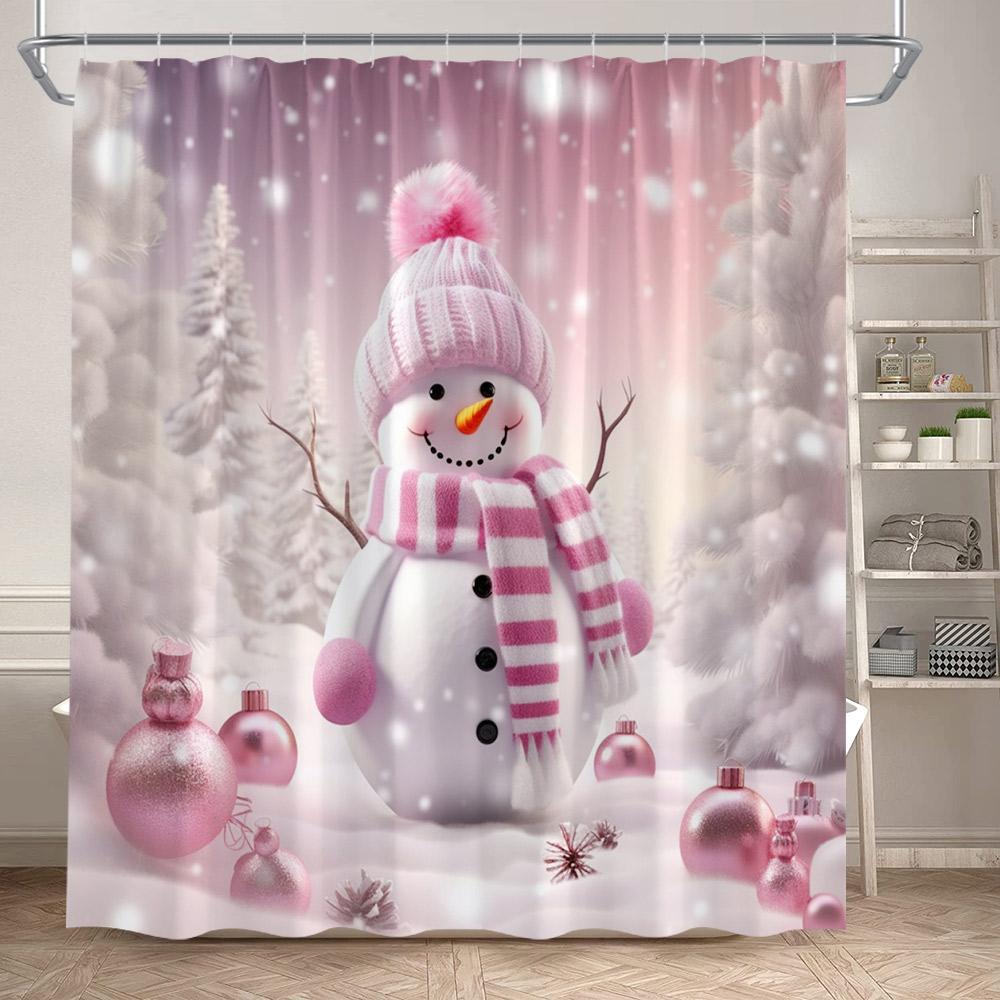 Winter Christmas Shower Curtains Funny Santa Claus Reindeer Snowman Red Xmas Balls Snow Home Bathroom Curtain Decor With Hooks