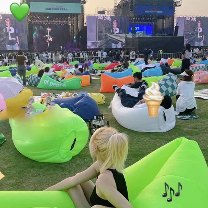 Inflatable Banana Bed Folding Sofa Pillow For Beach Air Bed Portable Outdoor Camping Air Cushion Sleeping Bed With Pillow