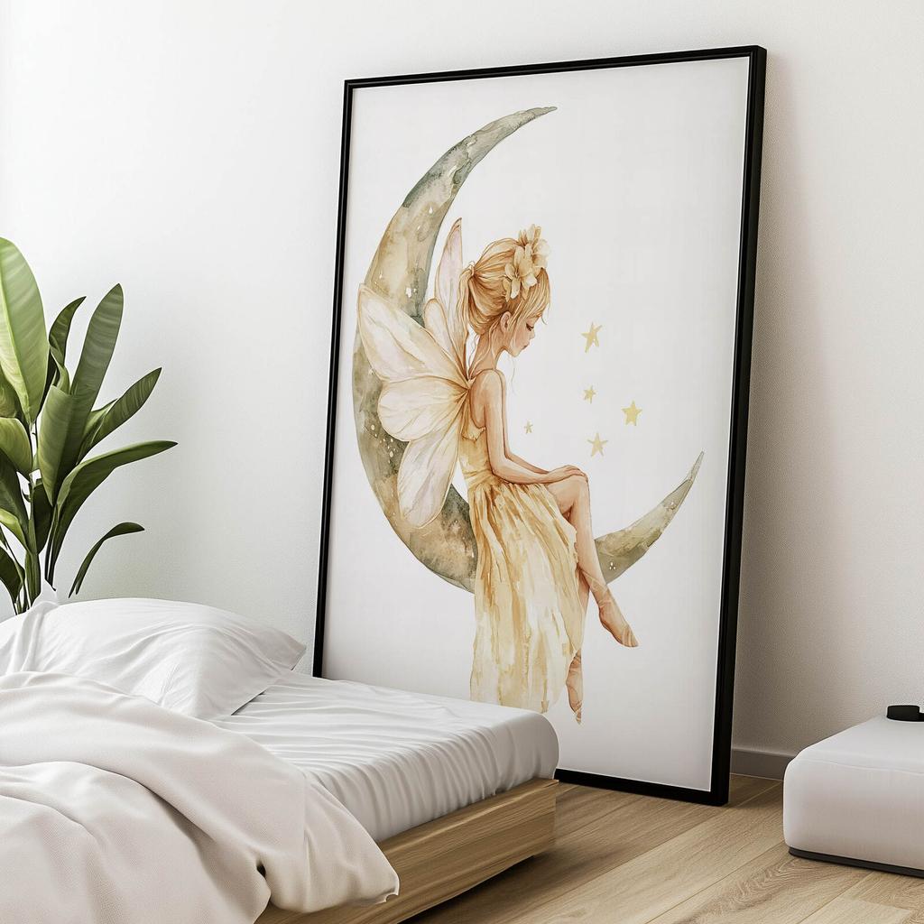 Wróżka Na Księżycu Wróżka Na Księżycu, 50X70 Cm, Rama Drewniana Jasny Dąb, Papier Matowy 230 Gsm