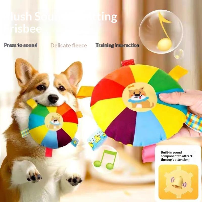 Squeaky Plush Dog Flying Disc Interactive Training Chew Toy Teething Cleaning Soft Pet Toy For Dogs Outdoor Interactive Play