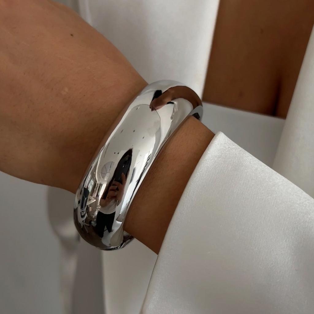 SHIXIN Hip Hop Liscio Colore Oro Larga Catena Bracciale a Molla per Donne Punk Metallo Geometrico Bracciale a Manchette Unisex Uomo Gioielli