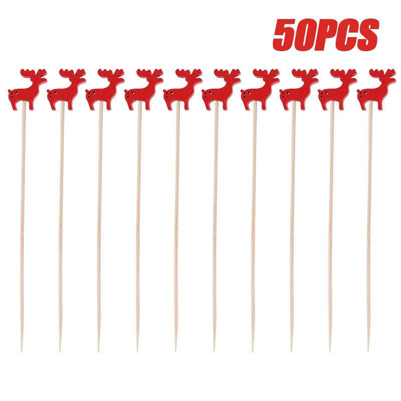 Christmas Disposable Bamboo Fruit Sticks Snowflake Christmas Tree Elk Santa Claus Fruit Sticks  Christmas Decorations