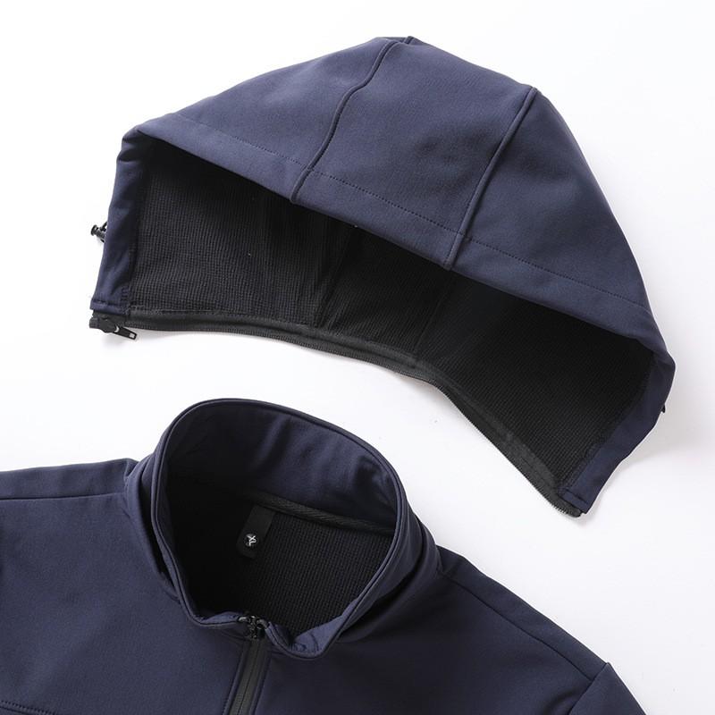 Mens Softshell Jacket With Detachable Hood Waterproof Windproof Outdoor Workwear Multi-Pocket Fall Winter Wear