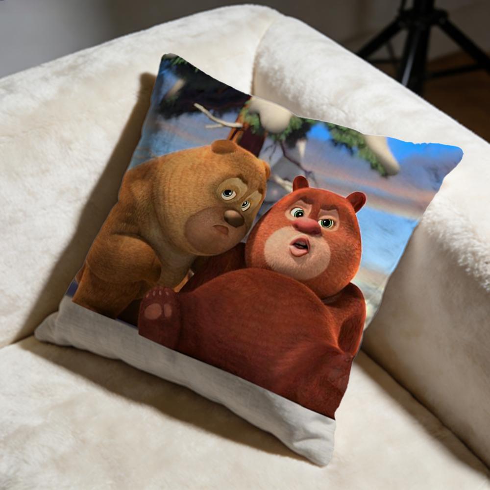 Boonie Bears Cushion Cover Soft Decorative Pillow Case Suitable for Bedroom Sofa Car Travel Use