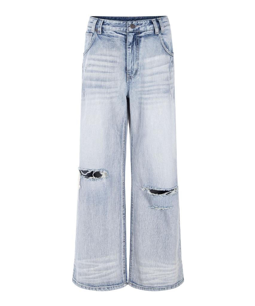 Peullijeunopallou 25Damaged Washing Wide Denim (Ice Blue)