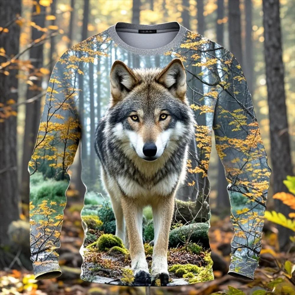 

Animal Wolf 3D Digital Printed Men s Casual and Comfortable Round Neck Long Sleeve T-shirt 5XL