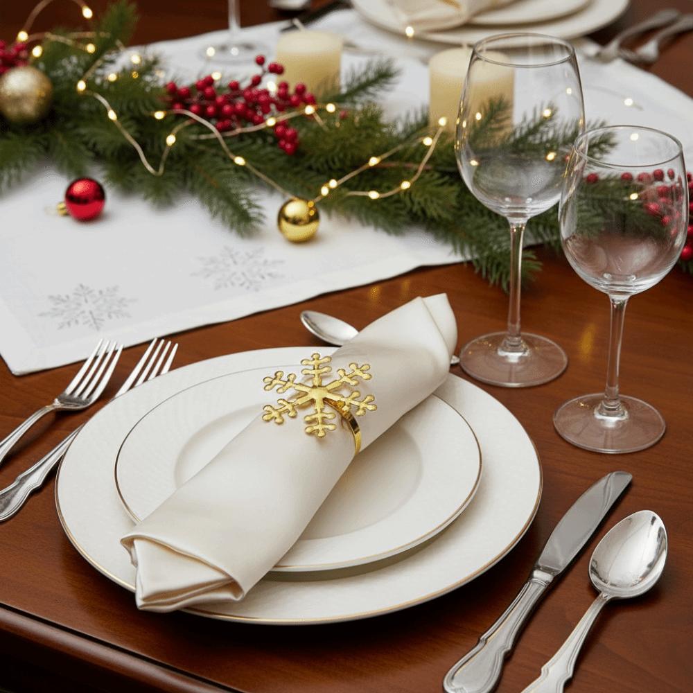 6PCS Gold/Silver Christmas Snowflake Napkin Ring Metal Napkin Buckle Xmas Napkin Holder  Restaurant