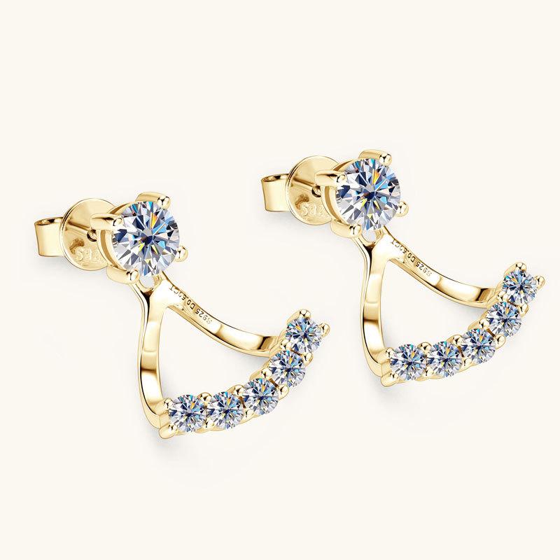 Silvere Glam S925 Sterling Silver Exquisite Back-hanging Moissanite Stud Earrings, A Two-wear Niche Korean Trendy Ear Accessory