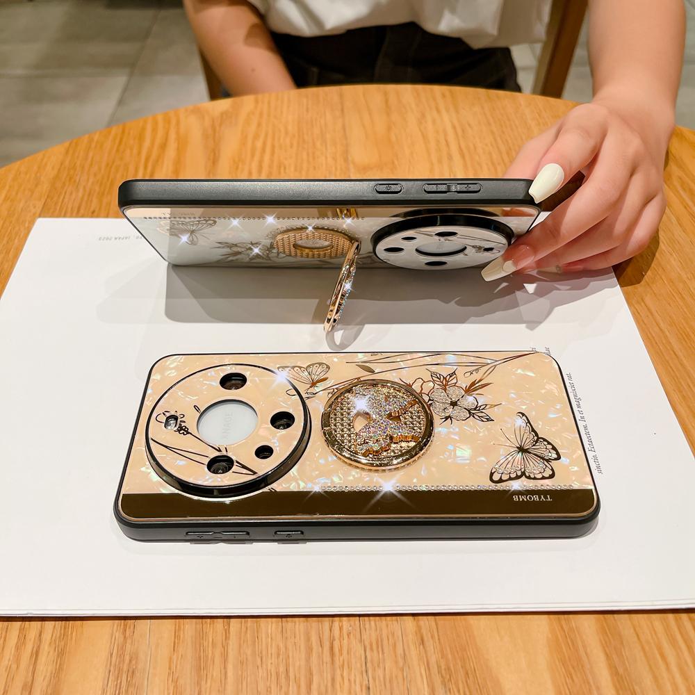 KEYSION Wstrząsoodporne etui dla Huawei Mate 60 Pro+ 50 40 30 Pro Motylkowy pierścień podstawka Pokrowiec na tył telefonu dla Huawei nova 12s 11 10 Pro